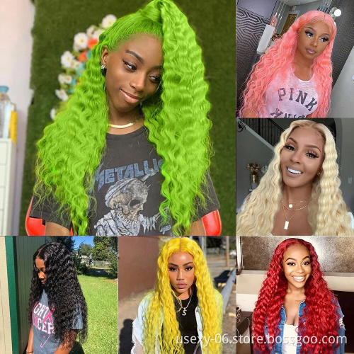 Customized virgin hair wigs full lace frontal 100% natural human hair wigs for women color straight full hd lace front green wig